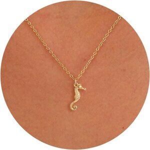 Gold Charm Necklace | 14K Gold Plated Seashell, Seahorse, Palm Tree, Dragon.